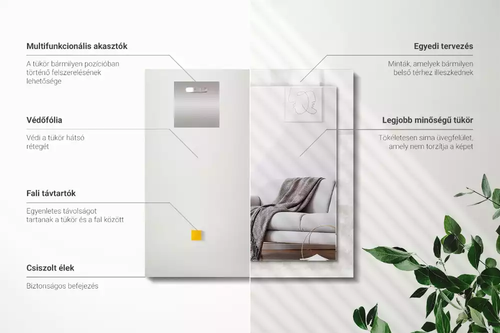 Lustro dekoracyjne prostokątne z nadrukiem w szarym wzorze tekstury