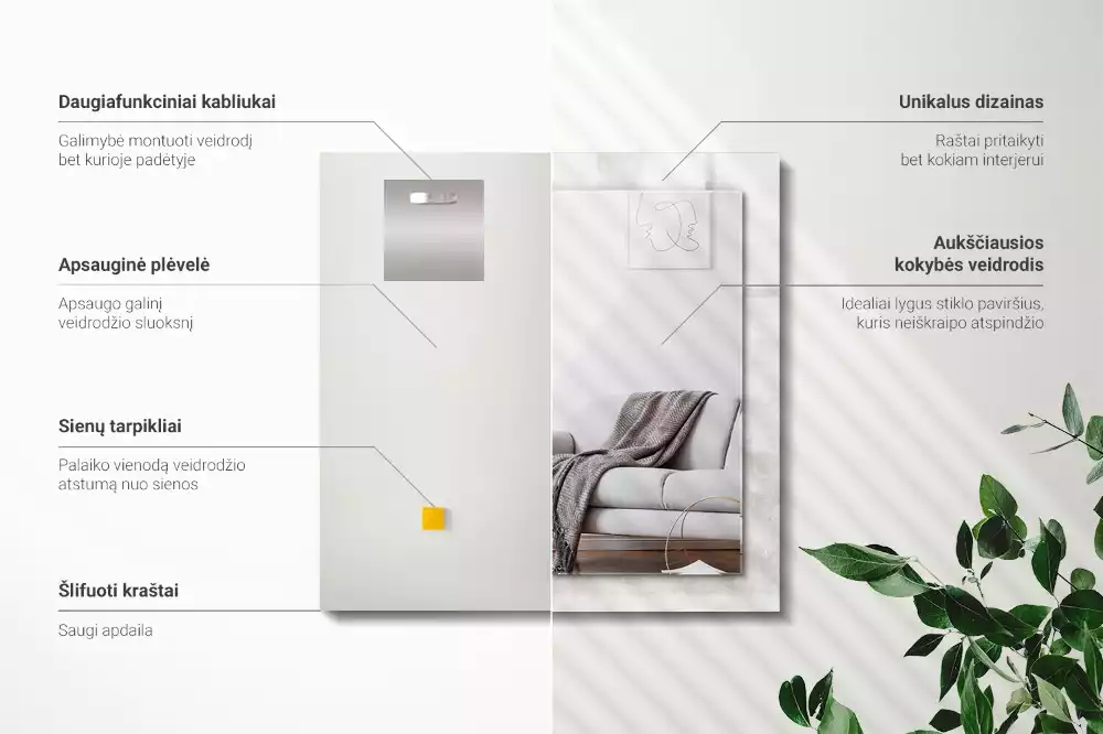 Lustro dekoracyjne prostokątne z nadrukiem w szarym wzorze tekstury