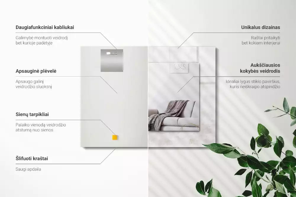 Lustro dekoracyjne prostokątne z nadrukiem w szarym wzorze tekstury