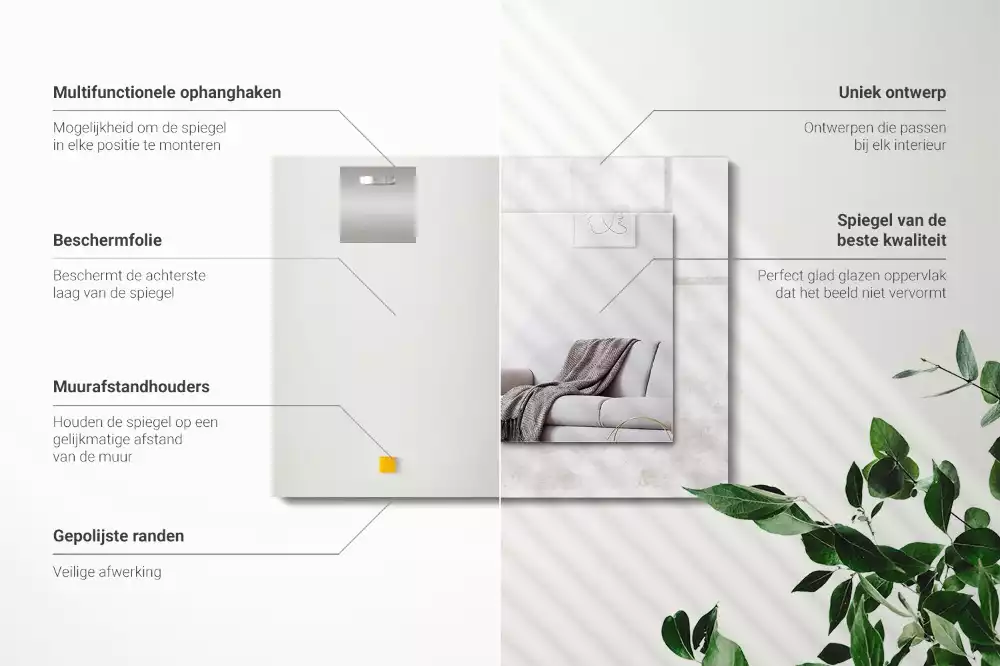 Lustro dekoracyjne prostokątne z nadrukiem w szarym wzorze tekstury