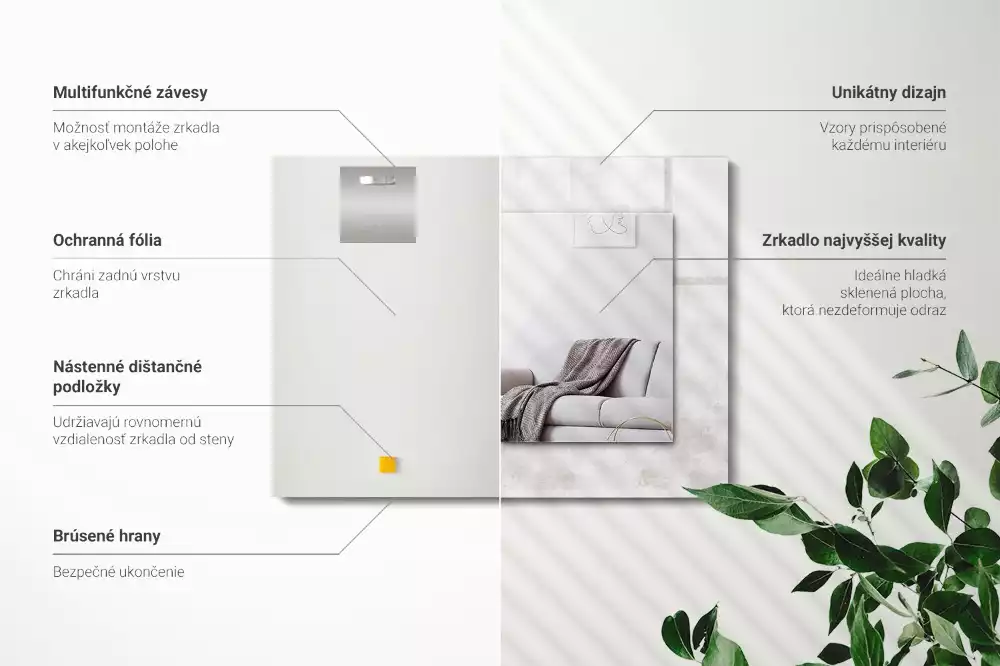 Lustro dekoracyjne prostokątne z nadrukiem w szarym wzorze tekstury