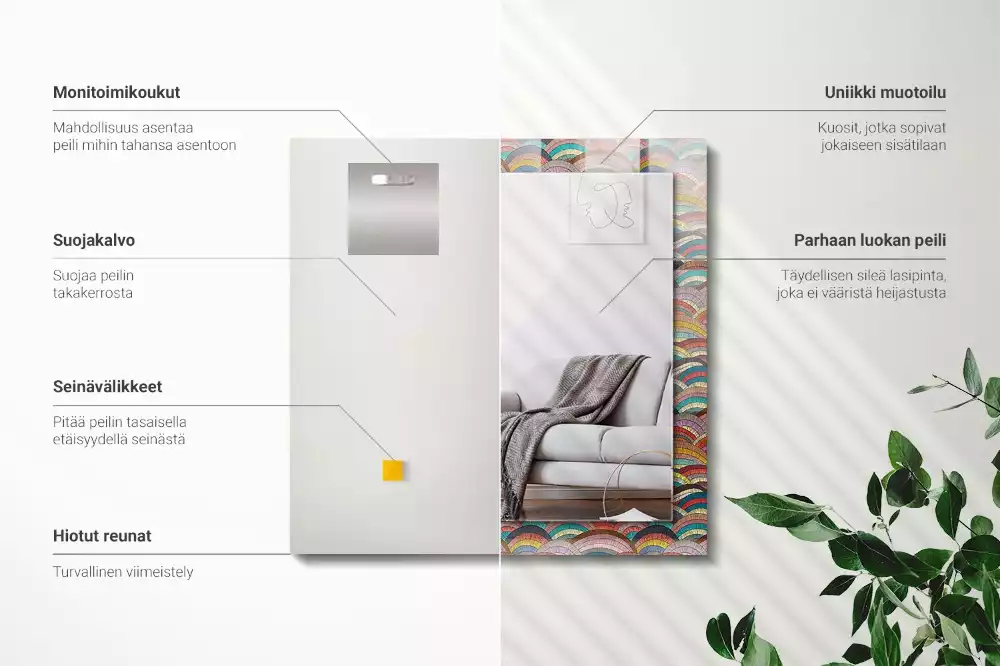 Lustro dekoracyjne w kolorze z motywem łuków i fal