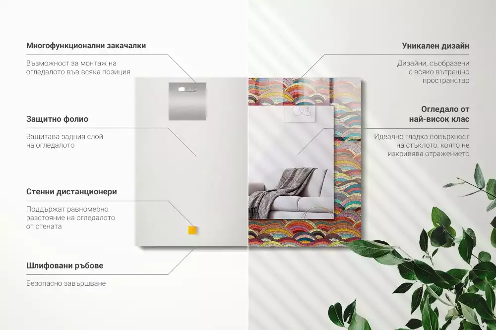 Lustro dekoracyjne w kolorze z motywem łuków i fal