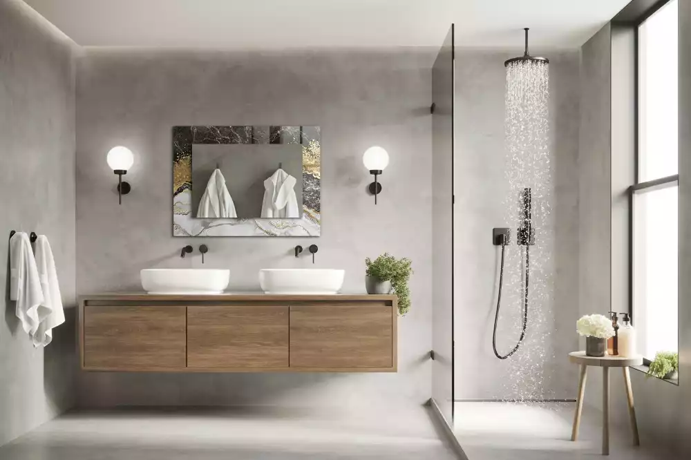 Lustro dekoracyjne prostokątne z nadrukiem przedstawiającym abstrakcyjny marmurowy wzór żył