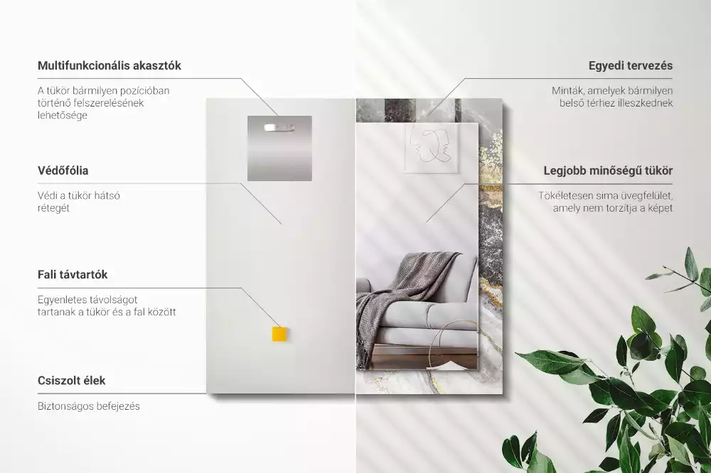 Lustro dekoracyjne prostokątne z nadrukiem przedstawiającym abstrakcyjny marmurowy wzór żył