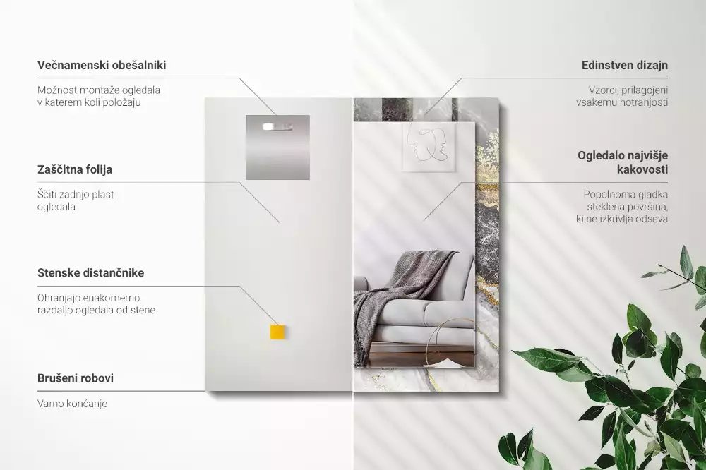 Lustro dekoracyjne prostokątne z nadrukiem przedstawiającym abstrakcyjny marmurowy wzór żył