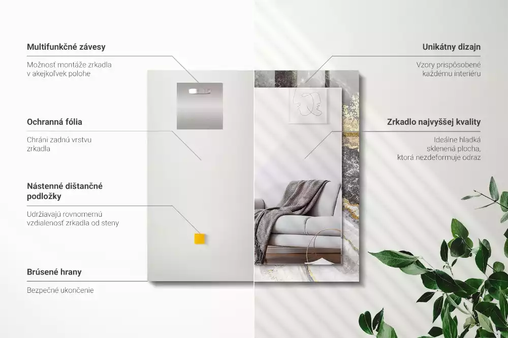 Lustro dekoracyjne prostokątne z nadrukiem przedstawiającym abstrakcyjny marmurowy wzór żył