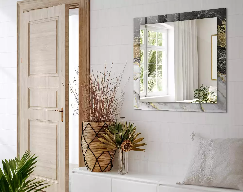 Lustro dekoracyjne prostokątne z nadrukiem przedstawiającym abstrakcyjny marmurowy wzór żył