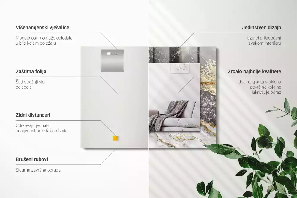 Lustro dekoracyjne prostokątne z nadrukiem przedstawiającym abstrakcyjny marmurowy wzór żył