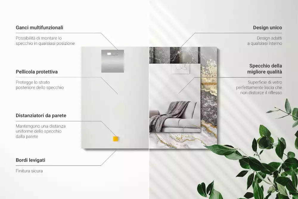Lustro dekoracyjne prostokątne z nadrukiem przedstawiającym abstrakcyjny marmurowy wzór żył