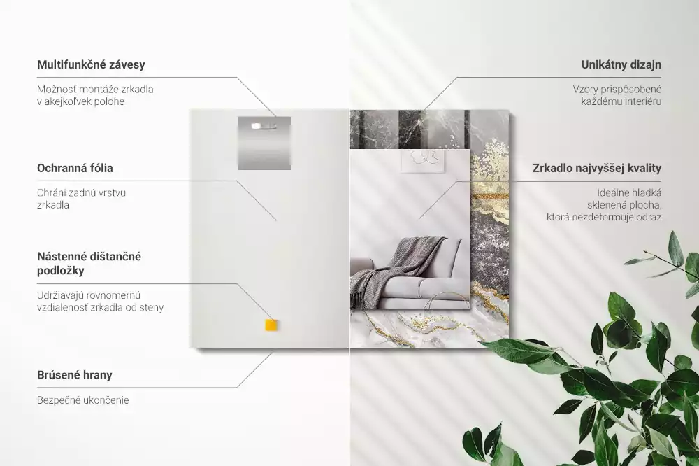 Lustro dekoracyjne prostokątne z nadrukiem przedstawiającym abstrakcyjny marmurowy wzór żył