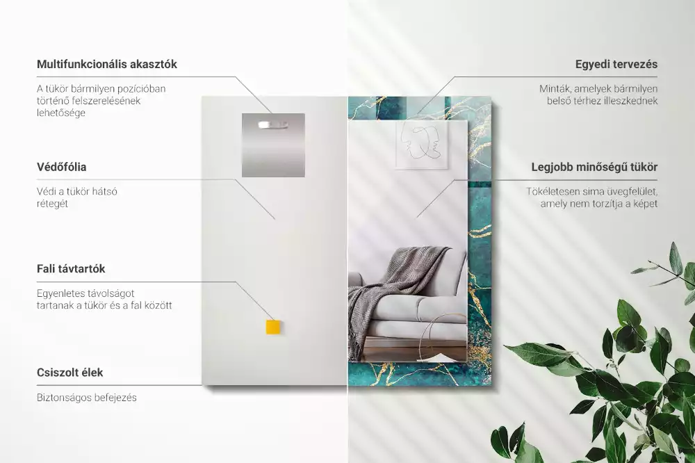 Lustro prostokątne z nadrukiem w motywie zielonego marmuru