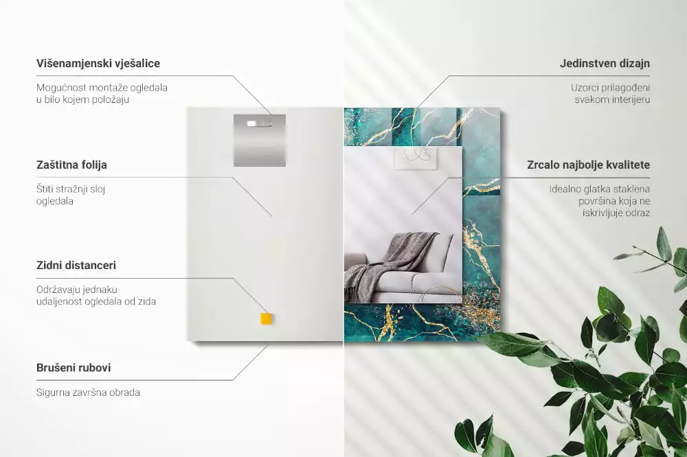 Lustro prostokątne z nadrukiem w motywie zielonego marmuru