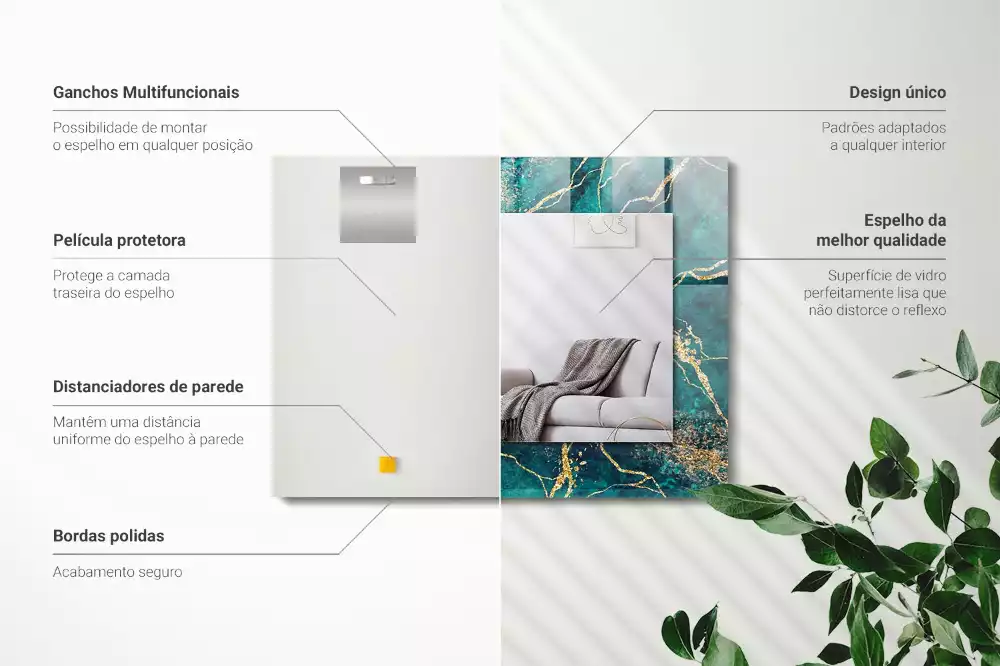 Lustro prostokątne z nadrukiem w motywie zielonego marmuru