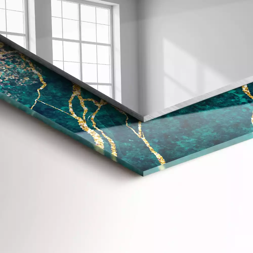 Lustro prostokątne z nadrukiem w motywie zielonego marmuru