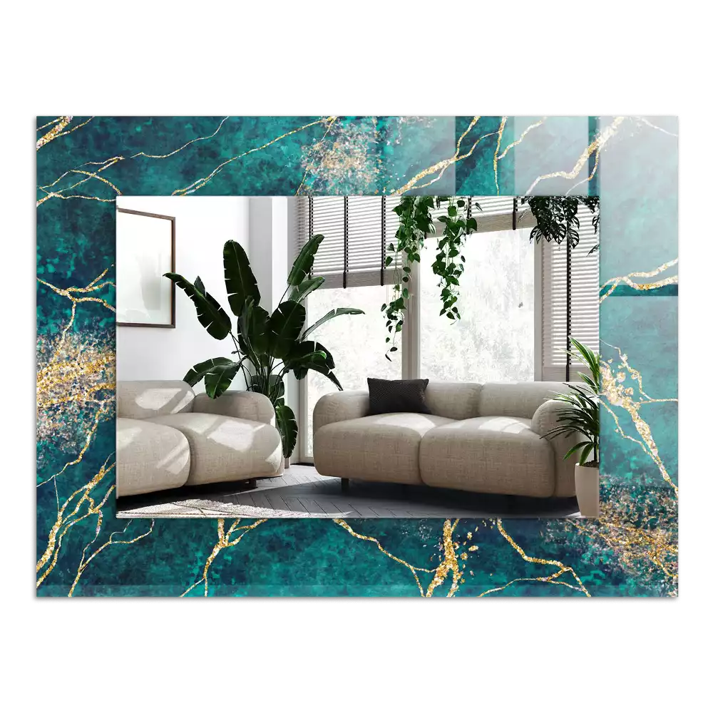 Lustro prostokątne z nadrukiem w motywie zielonego marmuru