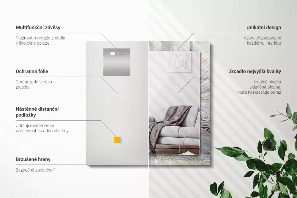 Lustro dekoracyjne prostokątne z nadrukiem abstrakcyjnych wzorów marmuru