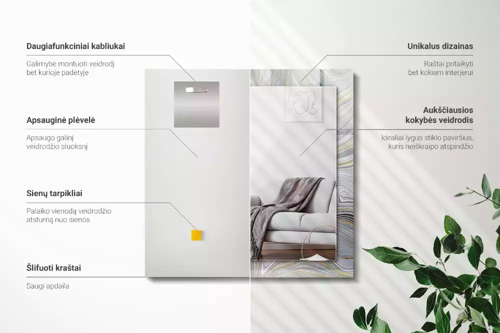 Lustro dekoracyjne prostokątne z nadrukiem abstrakcyjnych wzorów marmuru