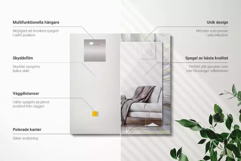 Lustro dekoracyjne prostokątne z nadrukiem abstrakcyjnych wzorów marmuru