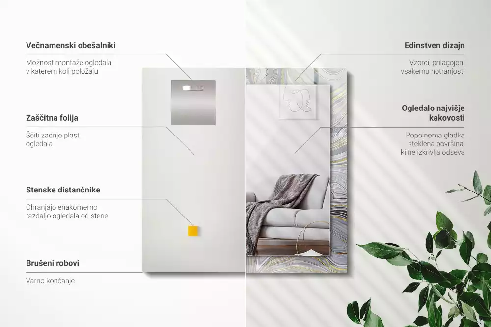 Lustro dekoracyjne prostokątne z nadrukiem abstrakcyjnych wzorów marmuru