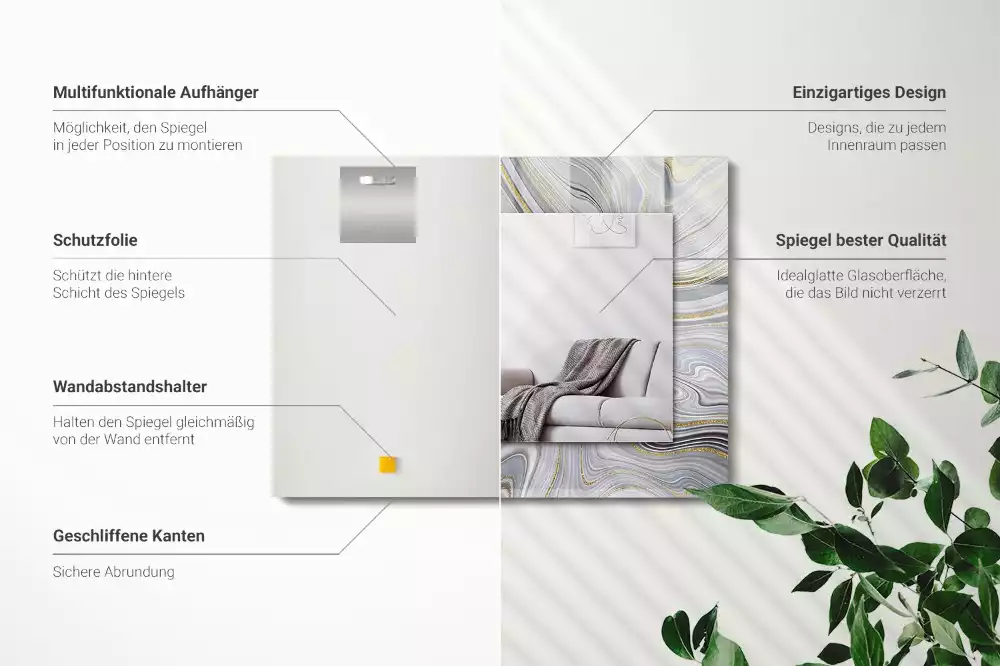 Lustro dekoracyjne prostokątne z nadrukiem abstrakcyjnych wzorów marmuru