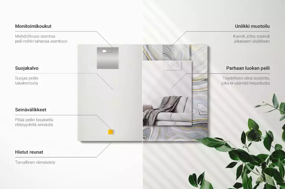 Lustro dekoracyjne prostokątne z nadrukiem abstrakcyjnych wzorów marmuru