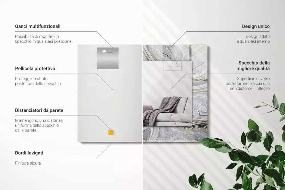 Lustro dekoracyjne prostokątne z nadrukiem abstrakcyjnych wzorów marmuru