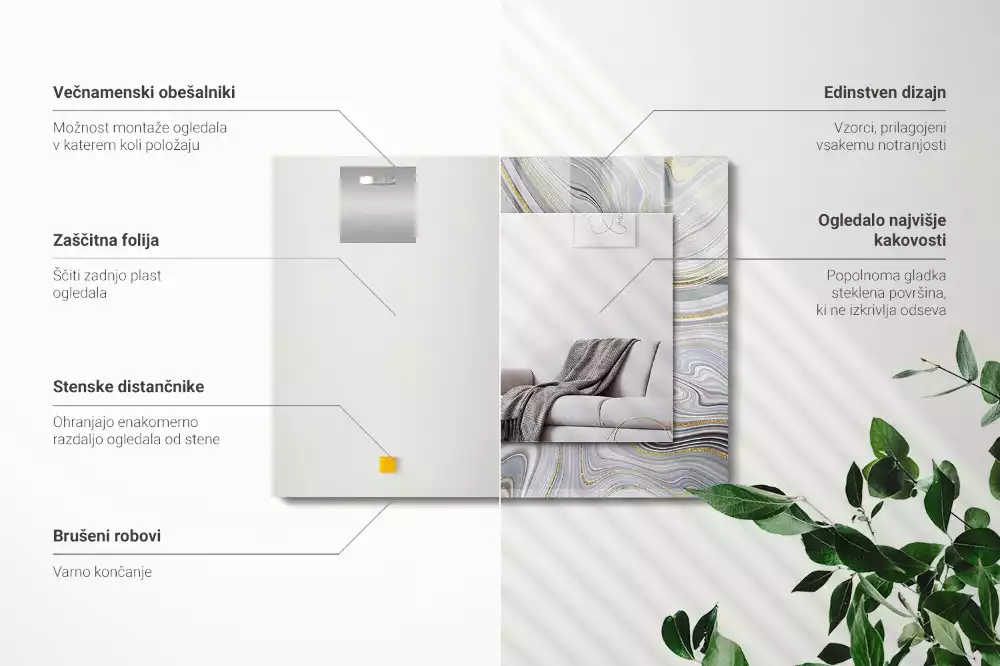 Lustro dekoracyjne prostokątne z nadrukiem abstrakcyjnych wzorów marmuru