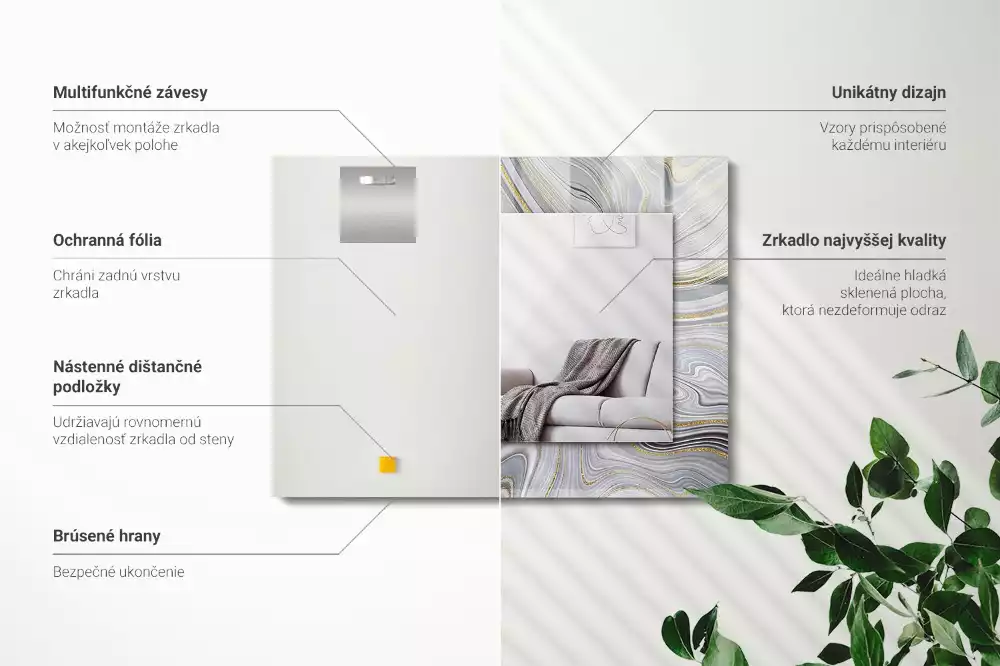 Lustro dekoracyjne prostokątne z nadrukiem abstrakcyjnych wzorów marmuru