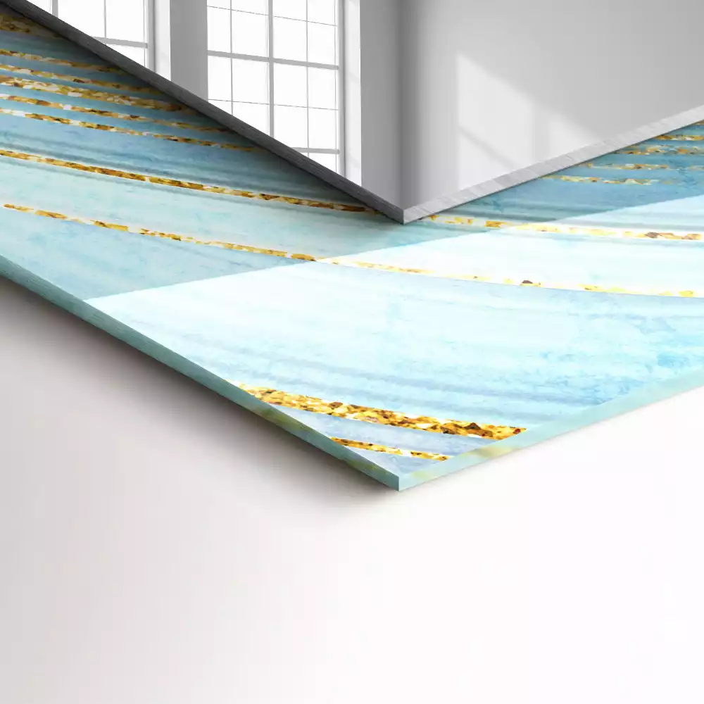 Lustro dekoracyjne z abstrakcyjnym motywem niebieskich fal