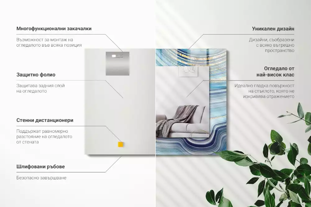 Lustro dekoracyjne z abstrakcyjnym motywem niebieskich fal