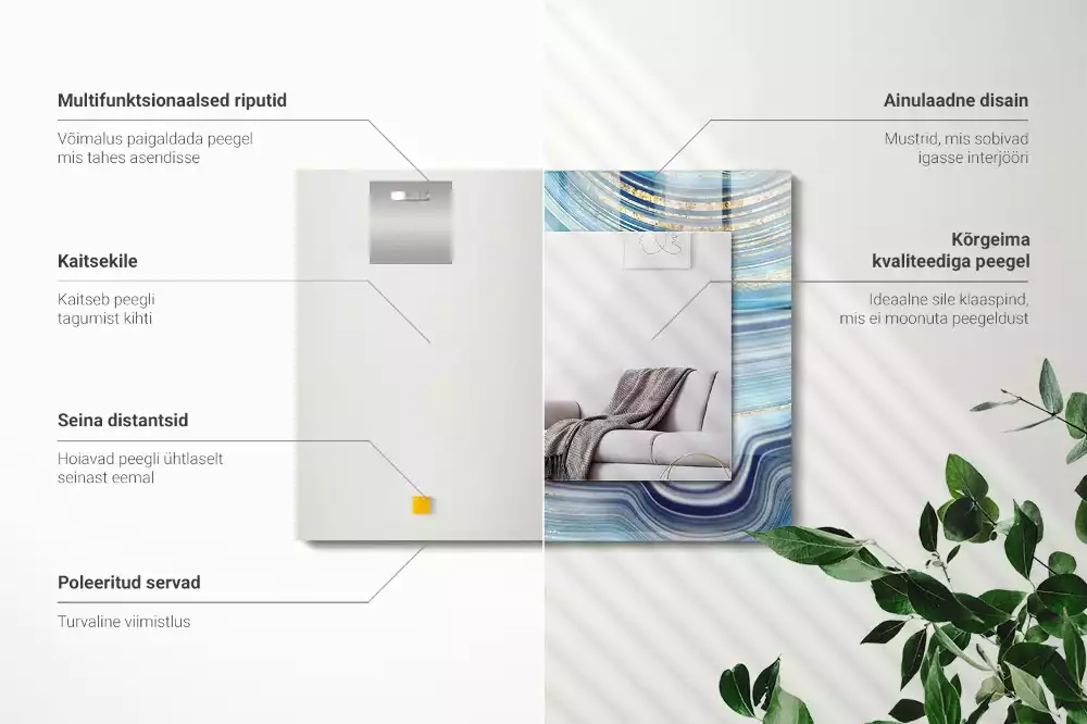 Lustro dekoracyjne z abstrakcyjnym motywem niebieskich fal