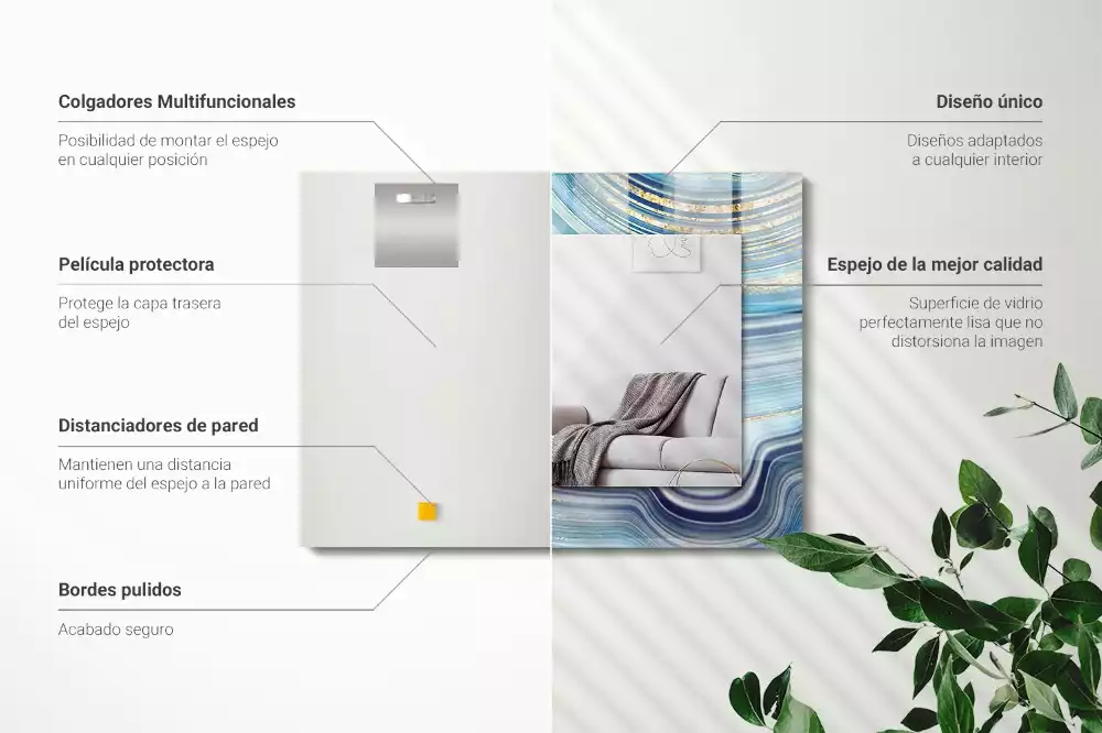 Lustro dekoracyjne z abstrakcyjnym motywem niebieskich fal