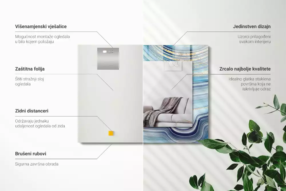 Lustro dekoracyjne z abstrakcyjnym motywem niebieskich fal