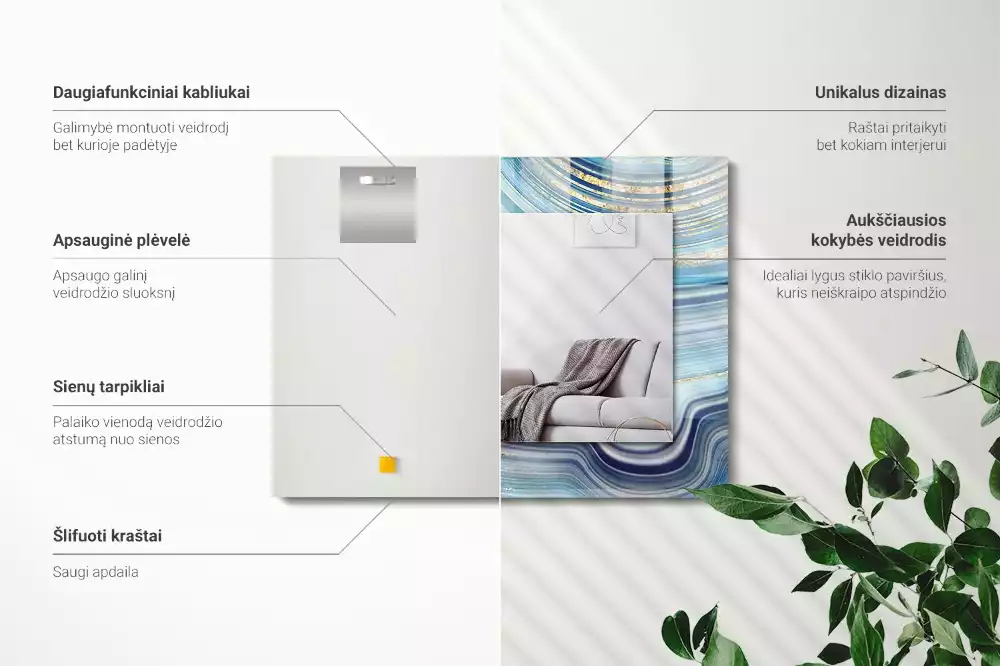 Lustro dekoracyjne z abstrakcyjnym motywem niebieskich fal