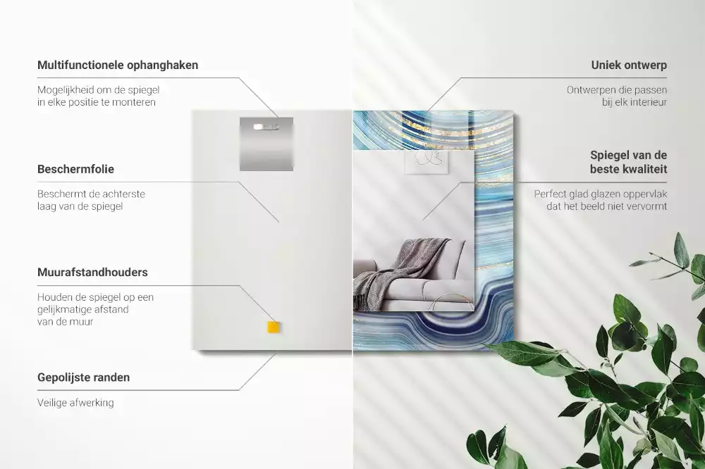 Lustro dekoracyjne z abstrakcyjnym motywem niebieskich fal