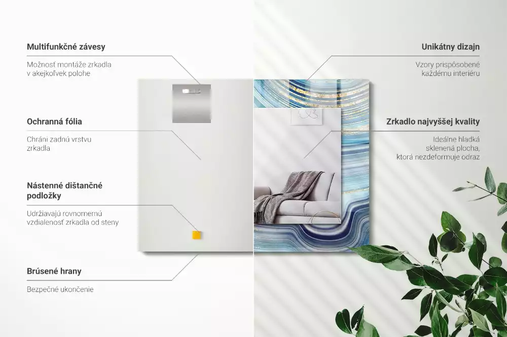 Lustro dekoracyjne z abstrakcyjnym motywem niebieskich fal