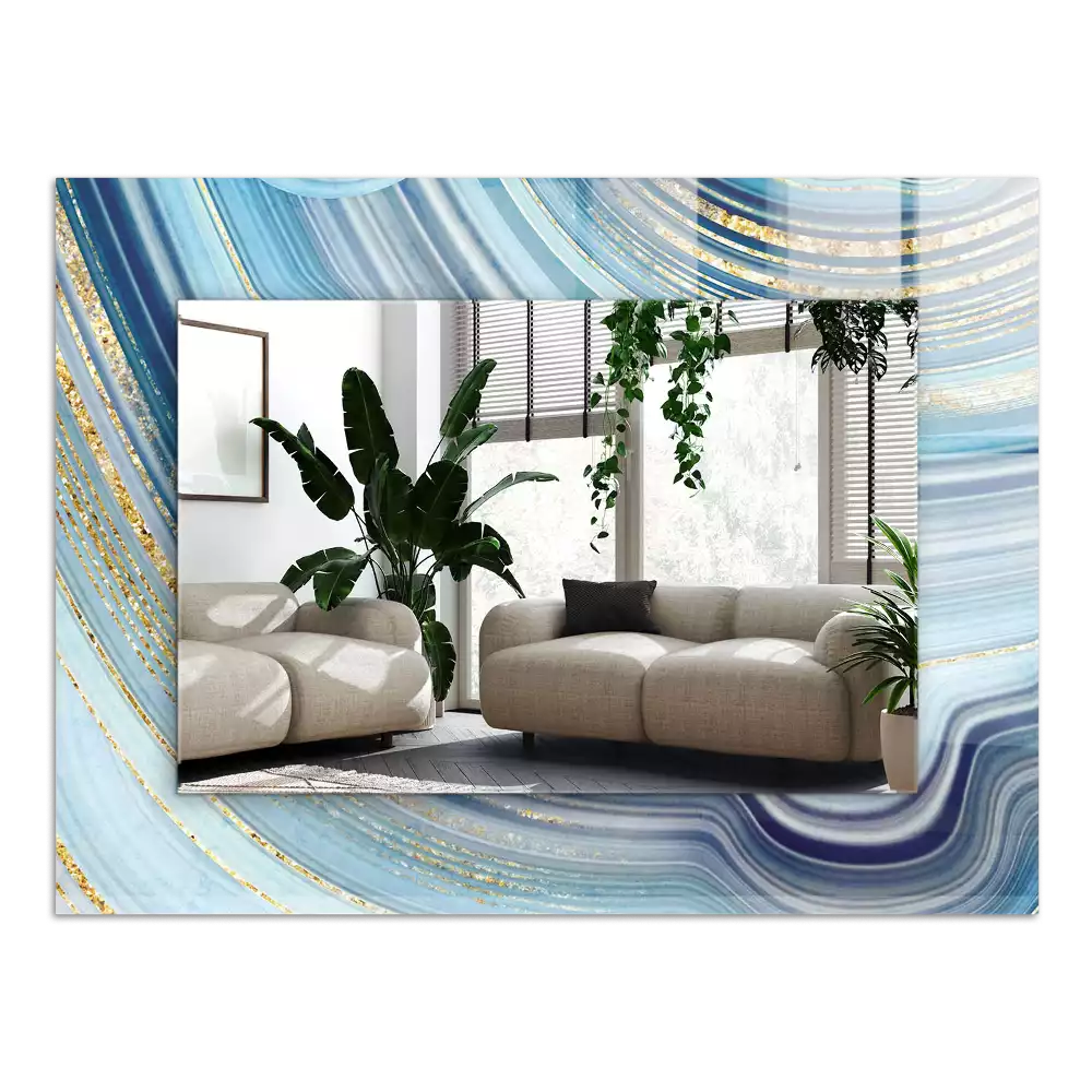 Lustro dekoracyjne z abstrakcyjnym motywem niebieskich fal