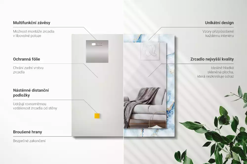 Lustro prostokątne z nadrukiem w abstrakcyjny wzór marmuru