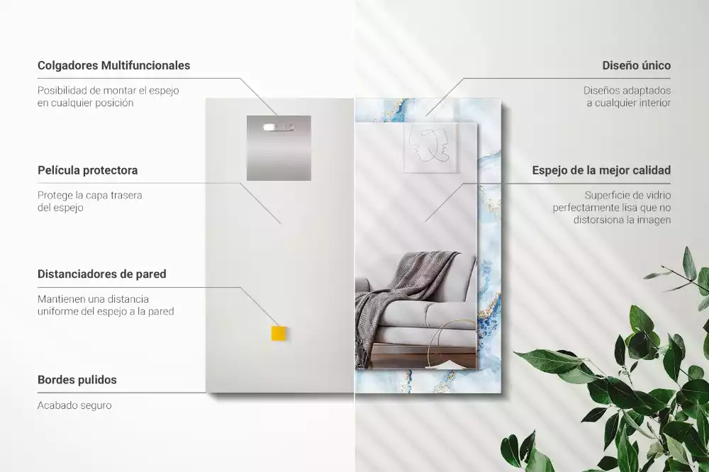 Lustro prostokątne z nadrukiem w abstrakcyjny wzór marmuru