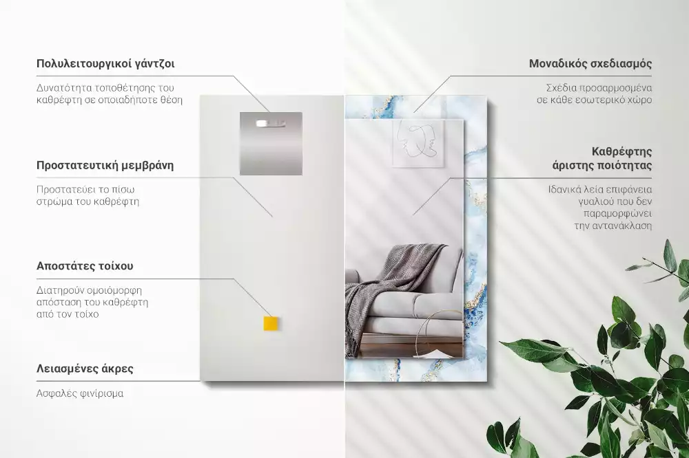 Lustro prostokątne z nadrukiem w abstrakcyjny wzór marmuru