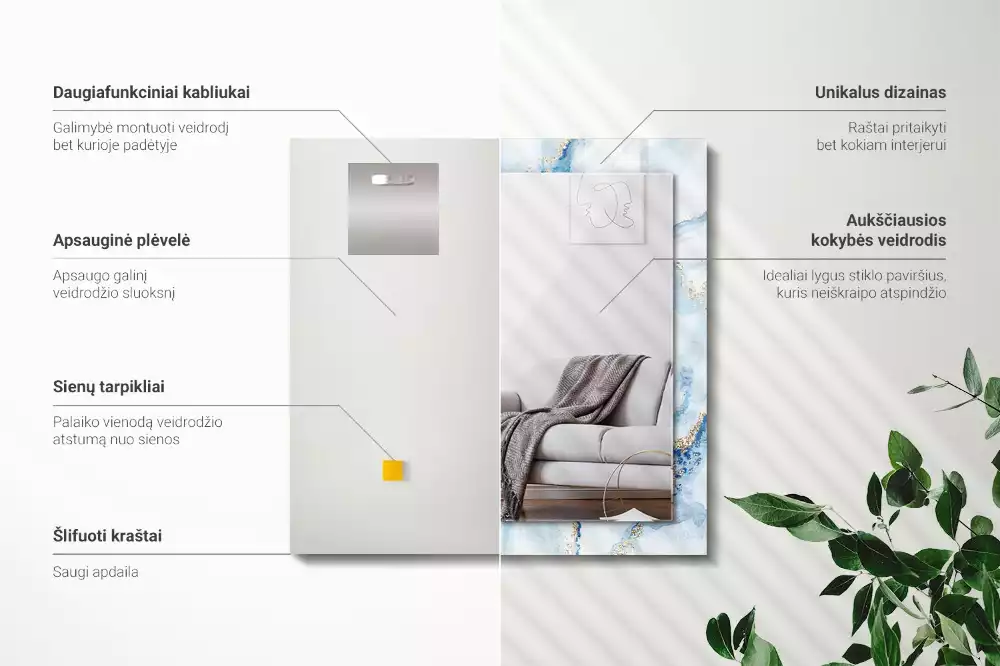 Lustro prostokątne z nadrukiem w abstrakcyjny wzór marmuru