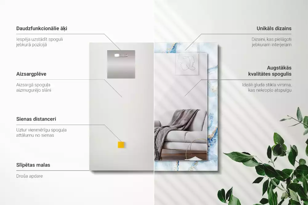 Lustro prostokątne z nadrukiem w abstrakcyjny wzór marmuru