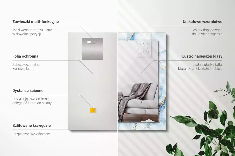 Lustro prostokątne z nadrukiem w abstrakcyjny wzór marmuru