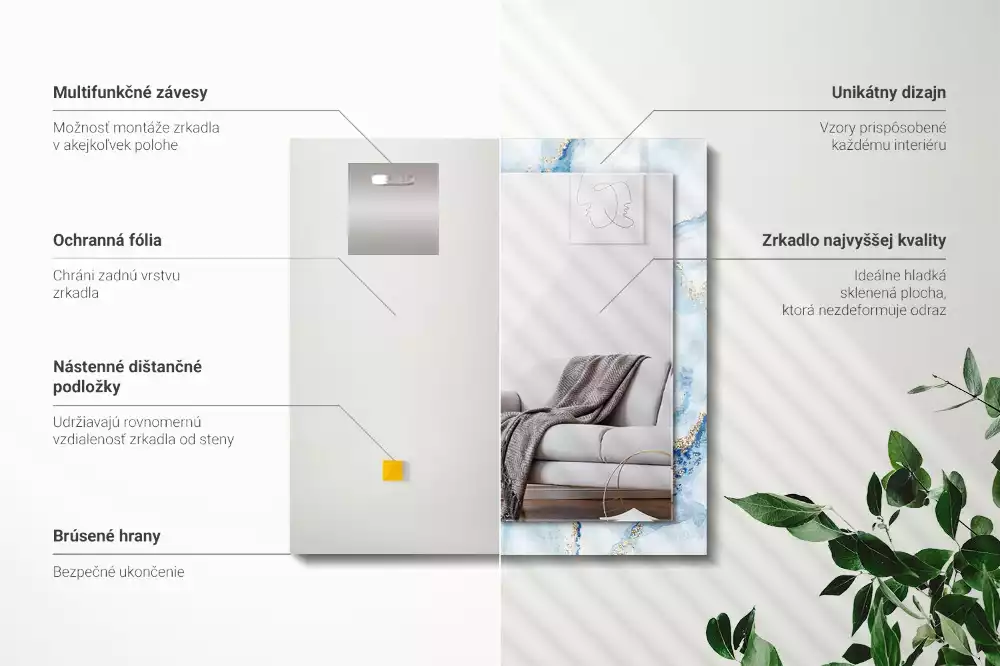 Lustro prostokątne z nadrukiem w abstrakcyjny wzór marmuru