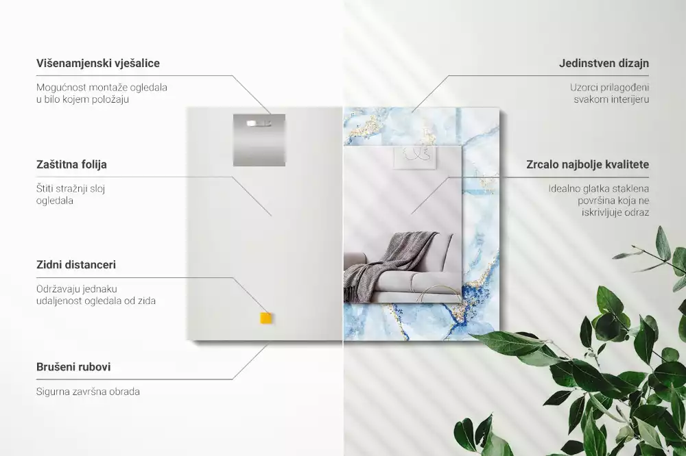 Lustro prostokątne z nadrukiem w abstrakcyjny wzór marmuru