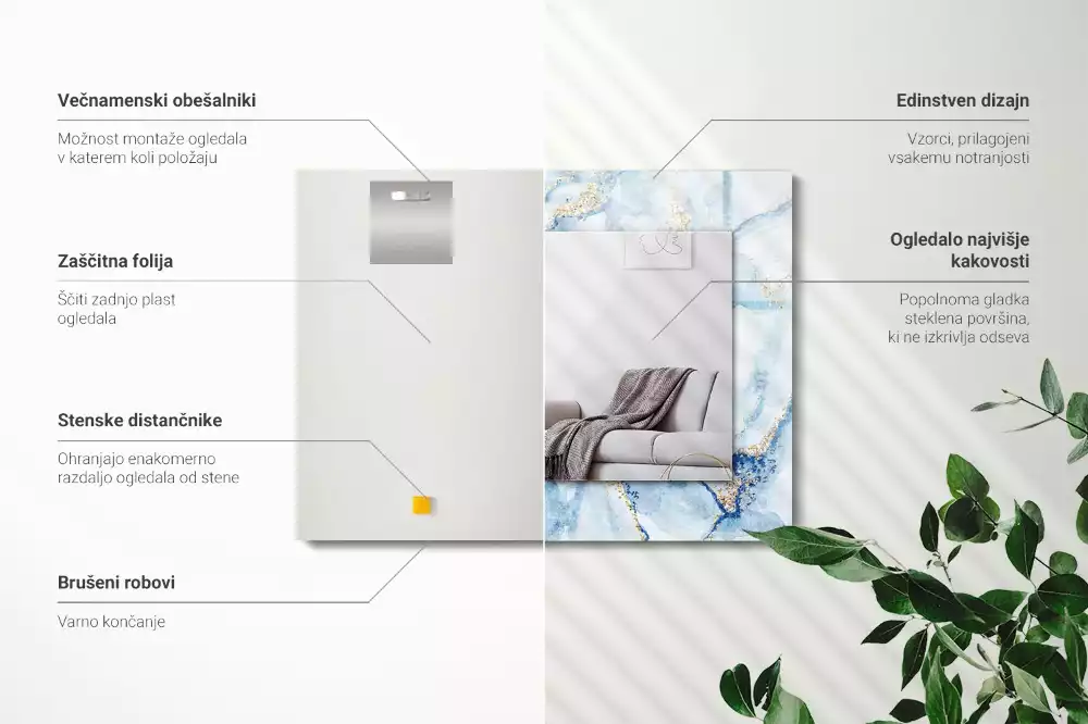 Lustro prostokątne z nadrukiem w abstrakcyjny wzór marmuru