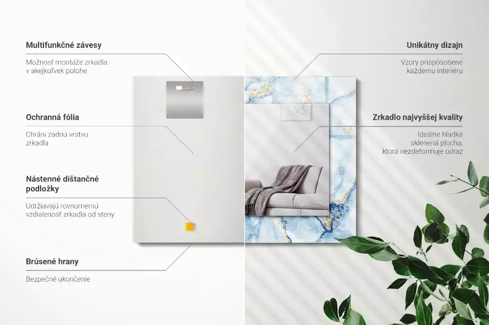 Lustro prostokątne z nadrukiem w abstrakcyjny wzór marmuru