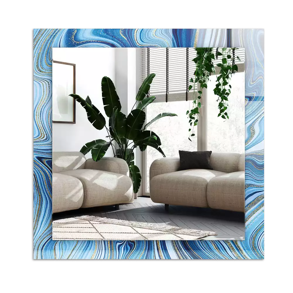 Lustro dekoracyjne z nadrukiem z abstrakcyjnym niebieskim wzorem