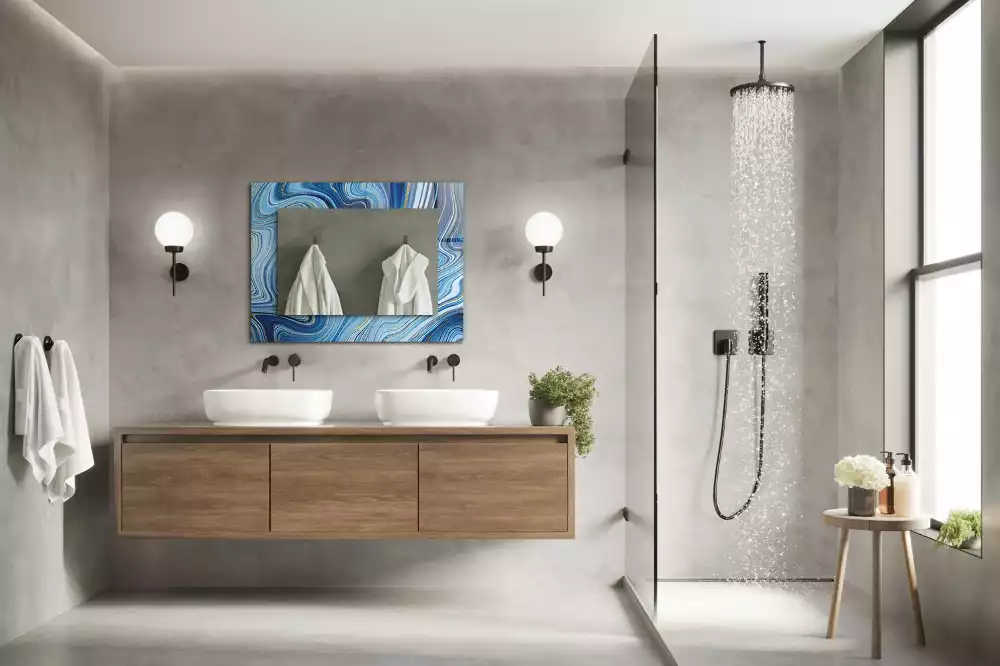 Lustro dekoracyjne z nadrukiem z abstrakcyjnym niebieskim wzorem